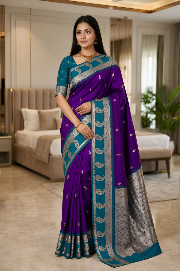 Stylish Purple Banarasi Silk Woven Saree for Women