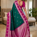 Premium Teal Green Banarasi Silk Woven Saree for Women