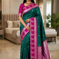 Premium Teal Green Banarasi Silk Woven Saree for Women