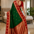 Graceful Bottle Green Banarasi Silk Woven Saree for Women