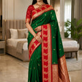 Graceful Bottle Green Banarasi Silk Woven Saree for Women
