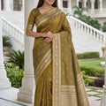 Premium Olive Green Banarasi Silk Weaving Saree Border for Women