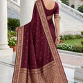 Stylish Wine Banarasi Silk Weaving Saree Designer Border for Women