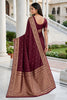 Stylish Wine Banarasi Silk Weaving Saree Designer Border for Women