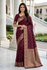 Stylish Wine Banarasi Silk Weaving Saree Designer Border for Women