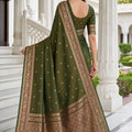 Graceful Olive Green Banarasi Silk Weaving Saree Border for Women