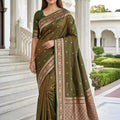Graceful Olive Green Banarasi Silk Weaving Saree Border for Women