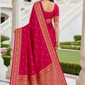 Traditional Rani Pink Banarasi Silk Weaving Saree Border for Women