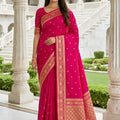 Traditional Rani Pink Banarasi Silk Weaving Saree Border for Women