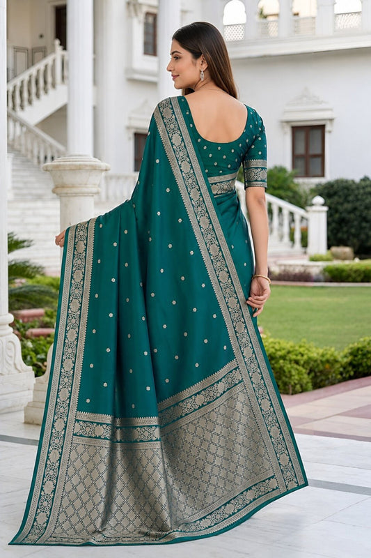 Designer Teal Green Banarasi Silk Weaving Saree Border for Women