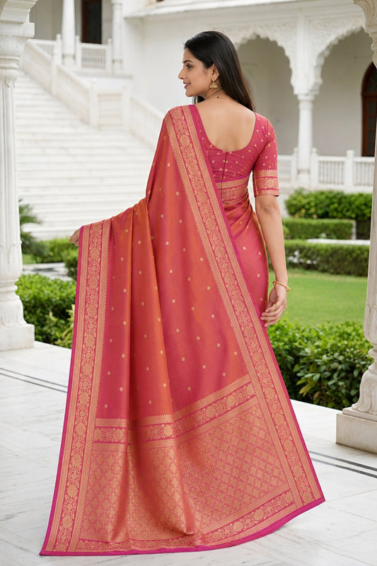 Royal Peach Pink Banarasi Silk Weaving Saree Border for Women
