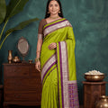 Graceful Lime Green Banarasi Silk Woven Saree for Women