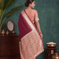 Royal Wine Banarasi Silk Woven Saree Woven Border for Women
