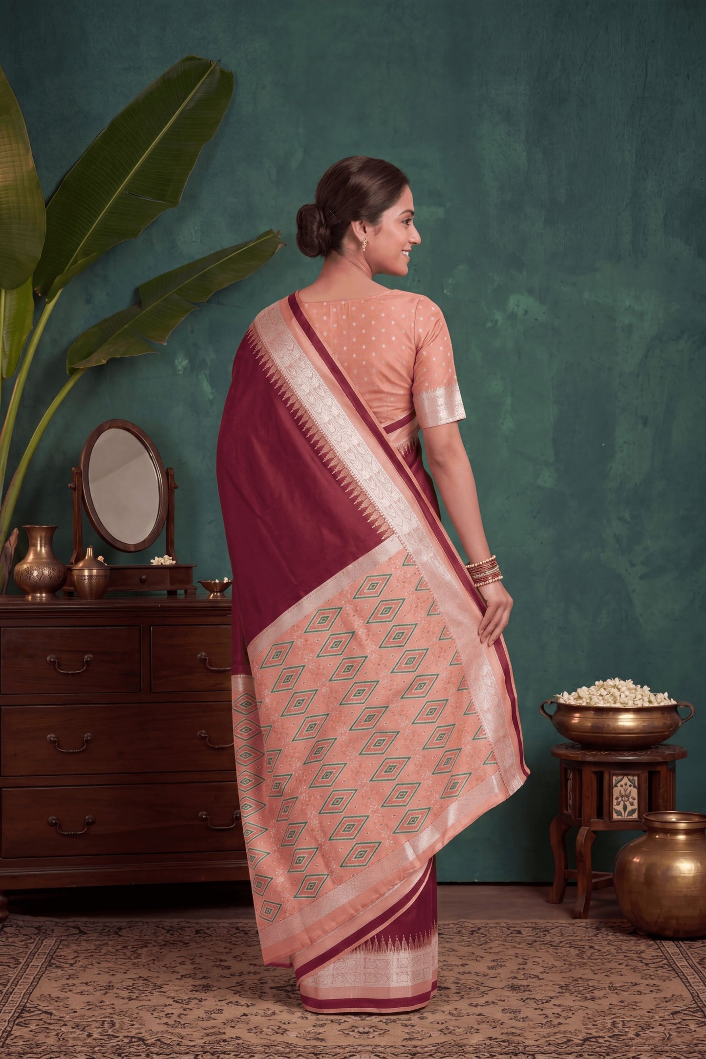 Royal Wine Banarasi Silk Woven Saree Woven Border for Women