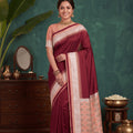 Royal Wine Banarasi Silk Woven Saree Woven Border for Women
