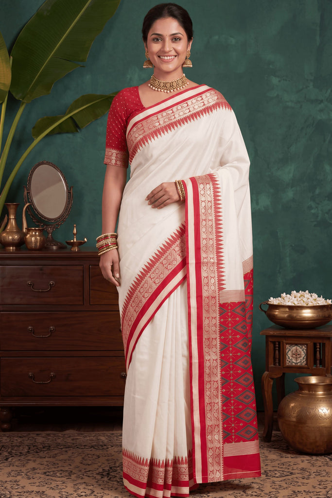 Stylish Off White Banarasi Silk Woven Saree Border for Women