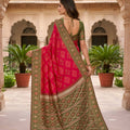 Beautiful Rani Pink Silk Blend Ikkat Pattern Woven Work Saree for Women