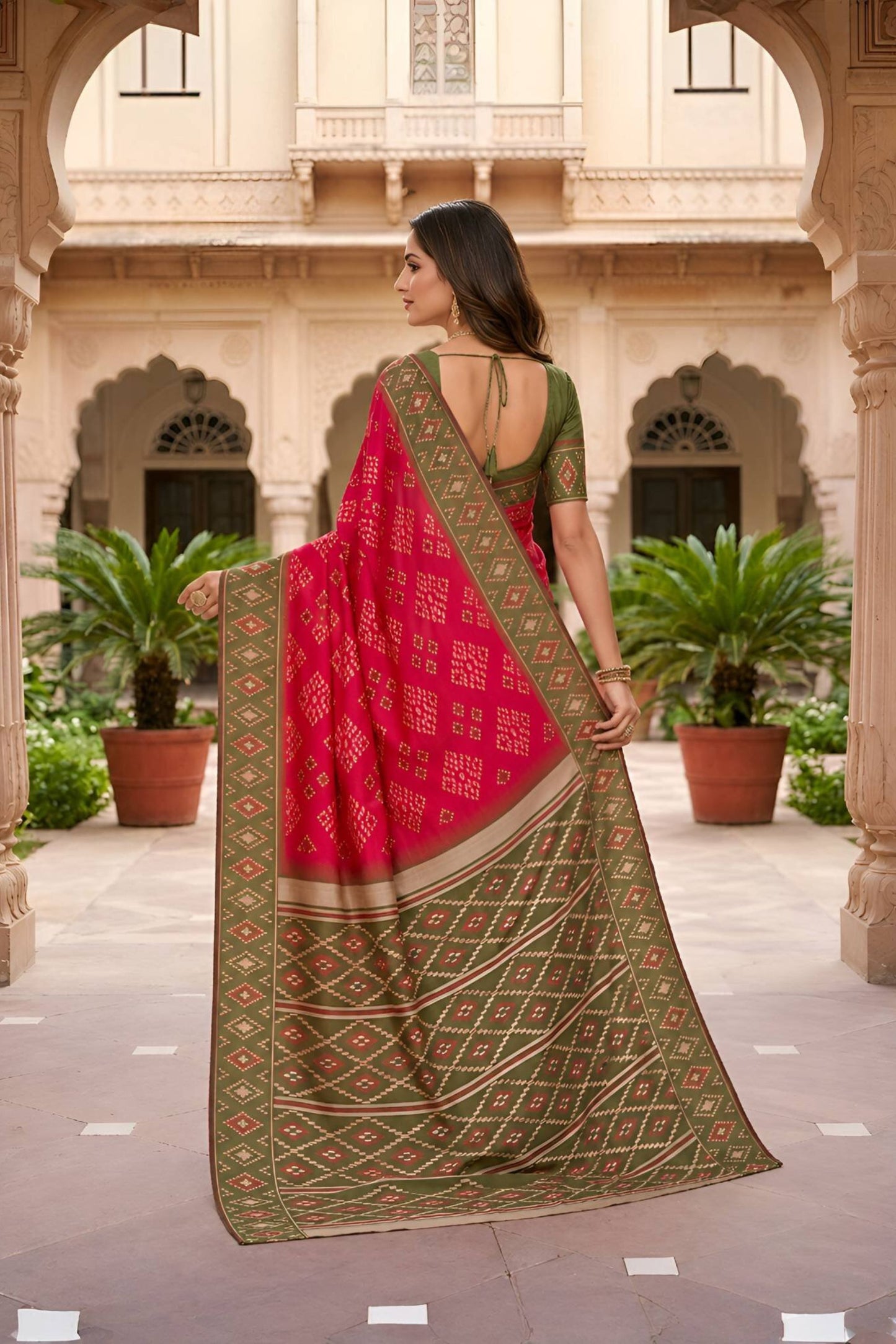 Beautiful Rani Pink Silk Blend Ikkat Pattern Woven Work Saree for Women