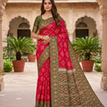 Beautiful Rani Pink Silk Blend Ikkat Pattern Woven Work Saree for Women