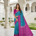 Stylish Sky Blue Silk Blend Ikkat Pattern Woven Work Saree for Women