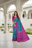 Stylish Sky Blue Silk Blend Ikkat Pattern Woven Work Saree for Women