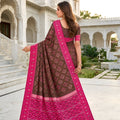 Traditional Coffee Brown Silk Blend Ikkat Pattern Woven Work Saree for Women