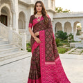 Traditional Coffee Brown Silk Blend Ikkat Pattern Woven Work Saree for Women
