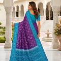 Stylish Purple Silk Blend Ikkat Pattern Woven Work Saree for Women