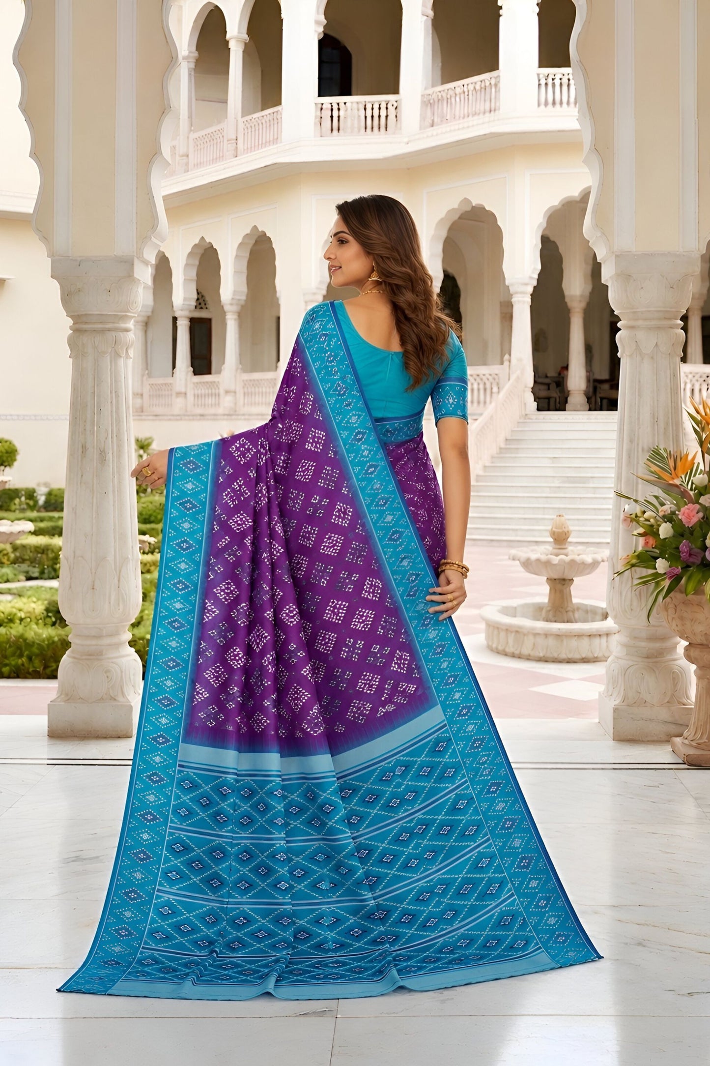 Stylish Purple Silk Blend Ikkat Pattern Woven Work Saree for Women