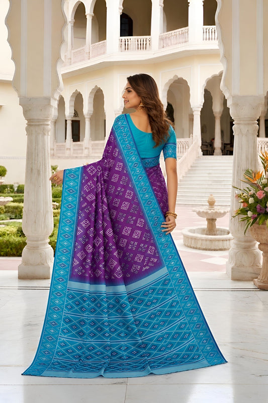 Stylish Purple Silk Blend Ikkat Pattern Woven Work Saree for Women