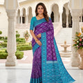 Stylish Purple Silk Blend Ikkat Pattern Woven Work Saree for Women