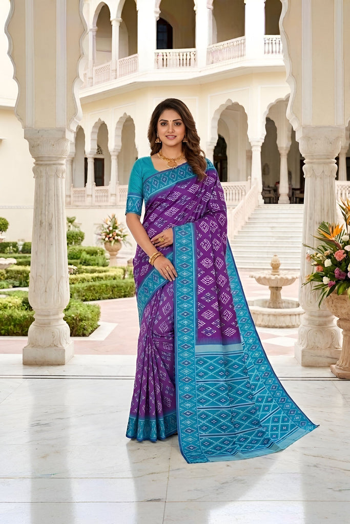 Stylish Purple Silk Blend Ikkat Pattern Woven Work Saree for Women
