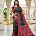 Premium Black Silk Blend Ikkat Pattern Woven Work Saree for Women