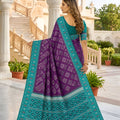 Lovely Purple Silk Blend Ikkat Pattern Woven Work Saree for Women