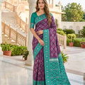 Lovely Purple Silk Blend Ikkat Pattern Woven Work Saree for Women