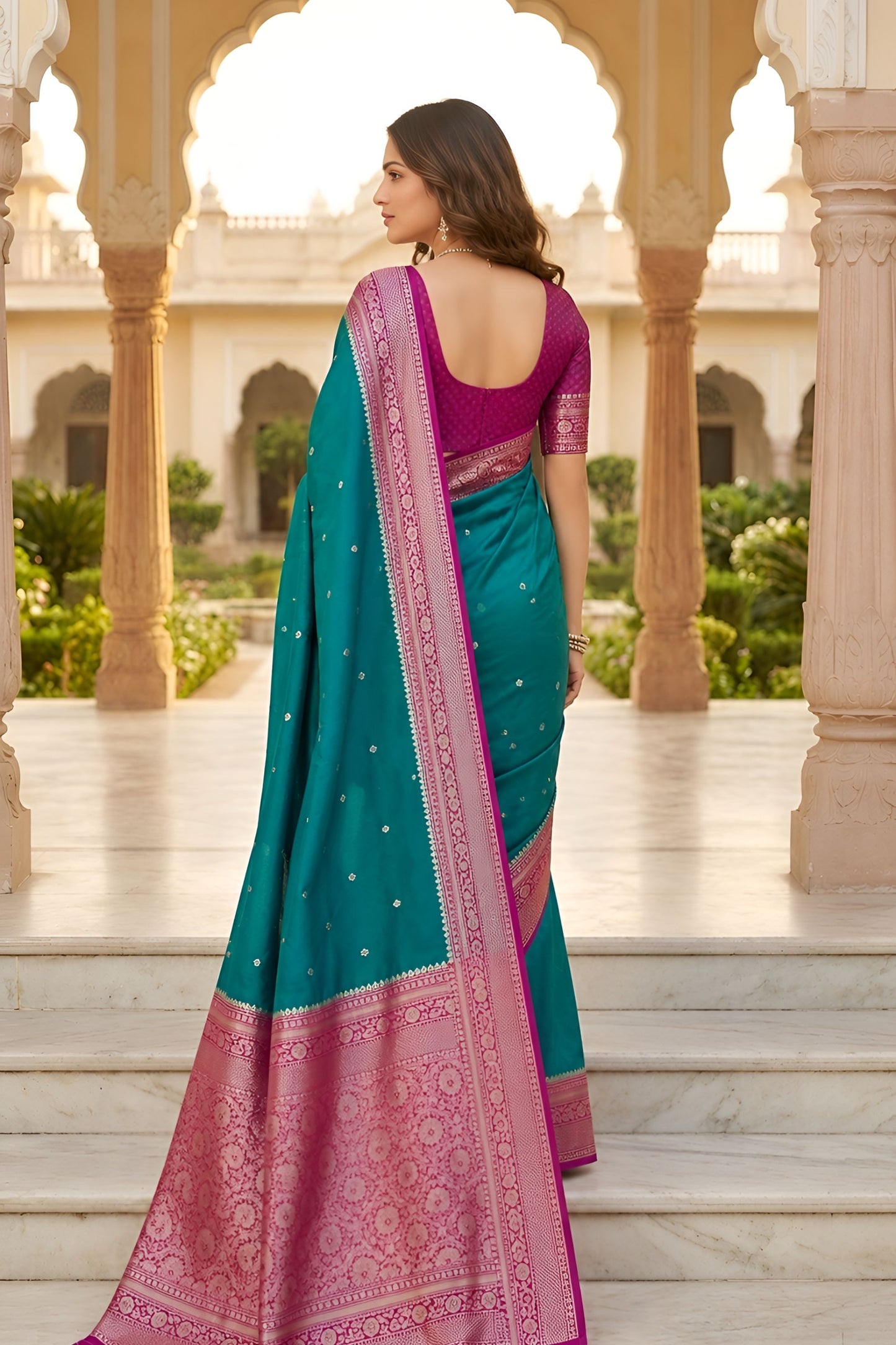 Amazing Teal Green Banarasi Silk Woven Saree for Women