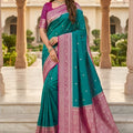 Amazing Teal Green Banarasi Silk Woven Saree for Women