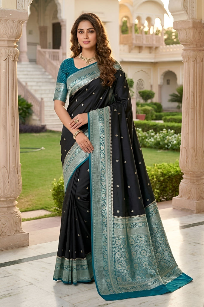 Premium Black Banarasi Silk Woven Saree for Women
