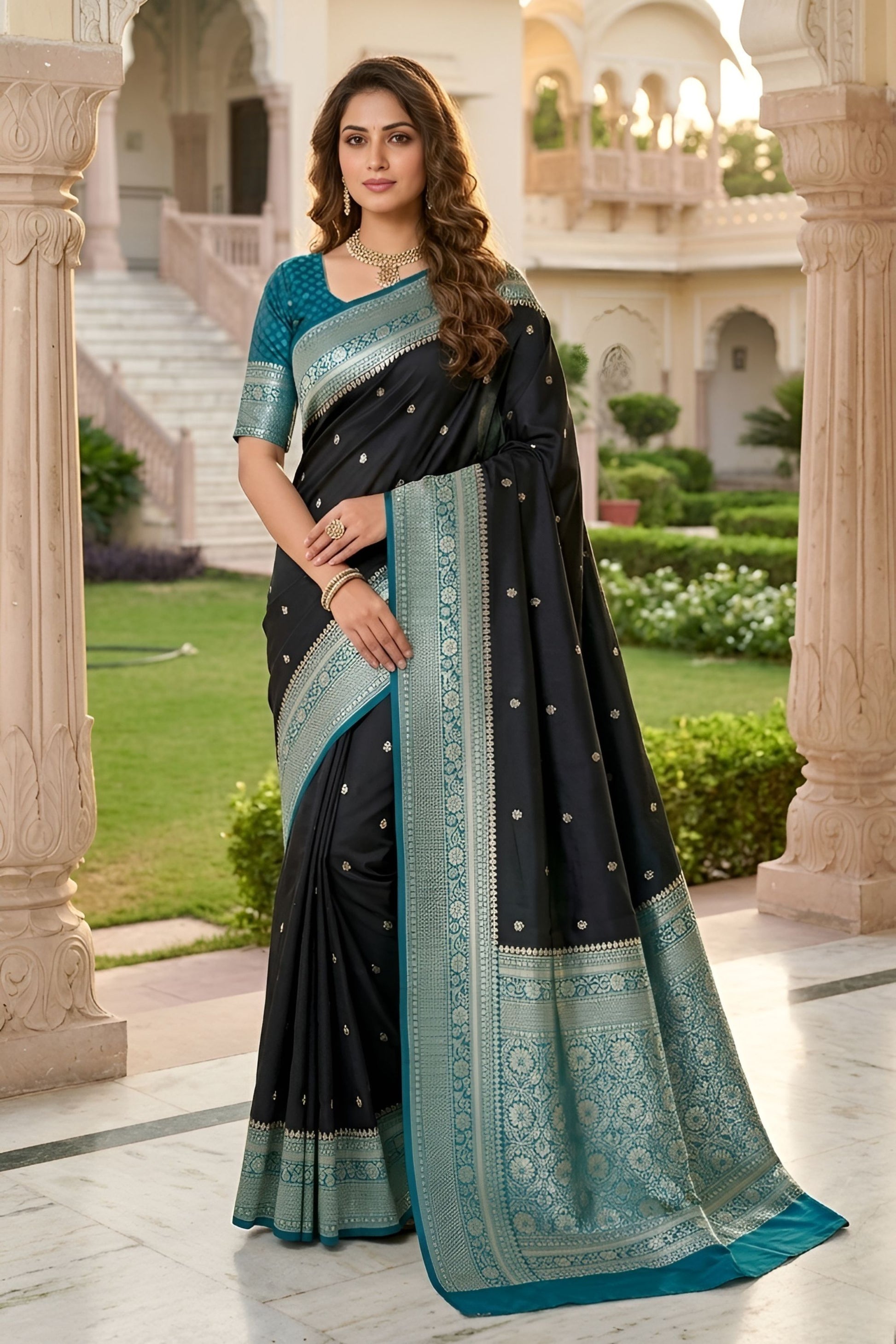 Premium Black Banarasi Silk Woven Saree for Women