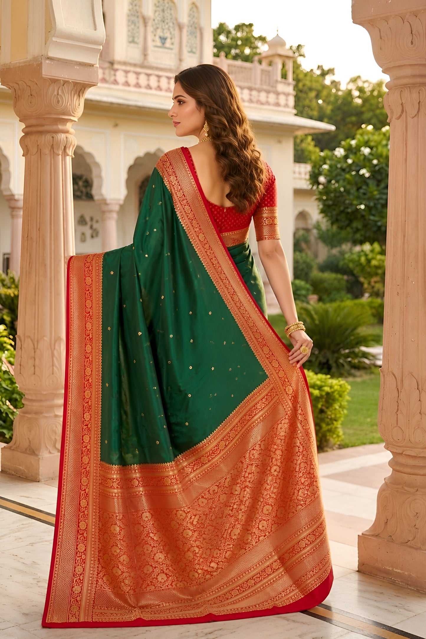Delicate Bottle Green Banarasi Silk Woven Saree for Women