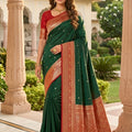 Delicate Bottle Green Banarasi Silk Woven Saree for Women