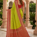 Stylish Lime Green Banarasi Silk Woven Saree for Women