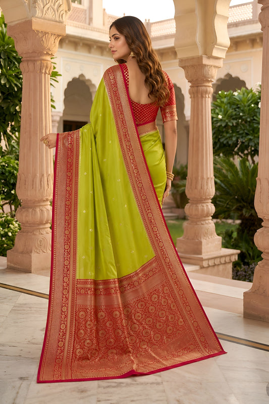 Stylish Lime Green Banarasi Silk Woven Saree for Women