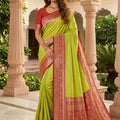 Stylish Lime Green Banarasi Silk Woven Saree for Women