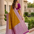 Awesome Mustard Yellow Banarasi Silk Woven Saree for Women