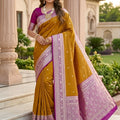 Classic Mustard Yellow Banarasi Silk Woven Saree for Women