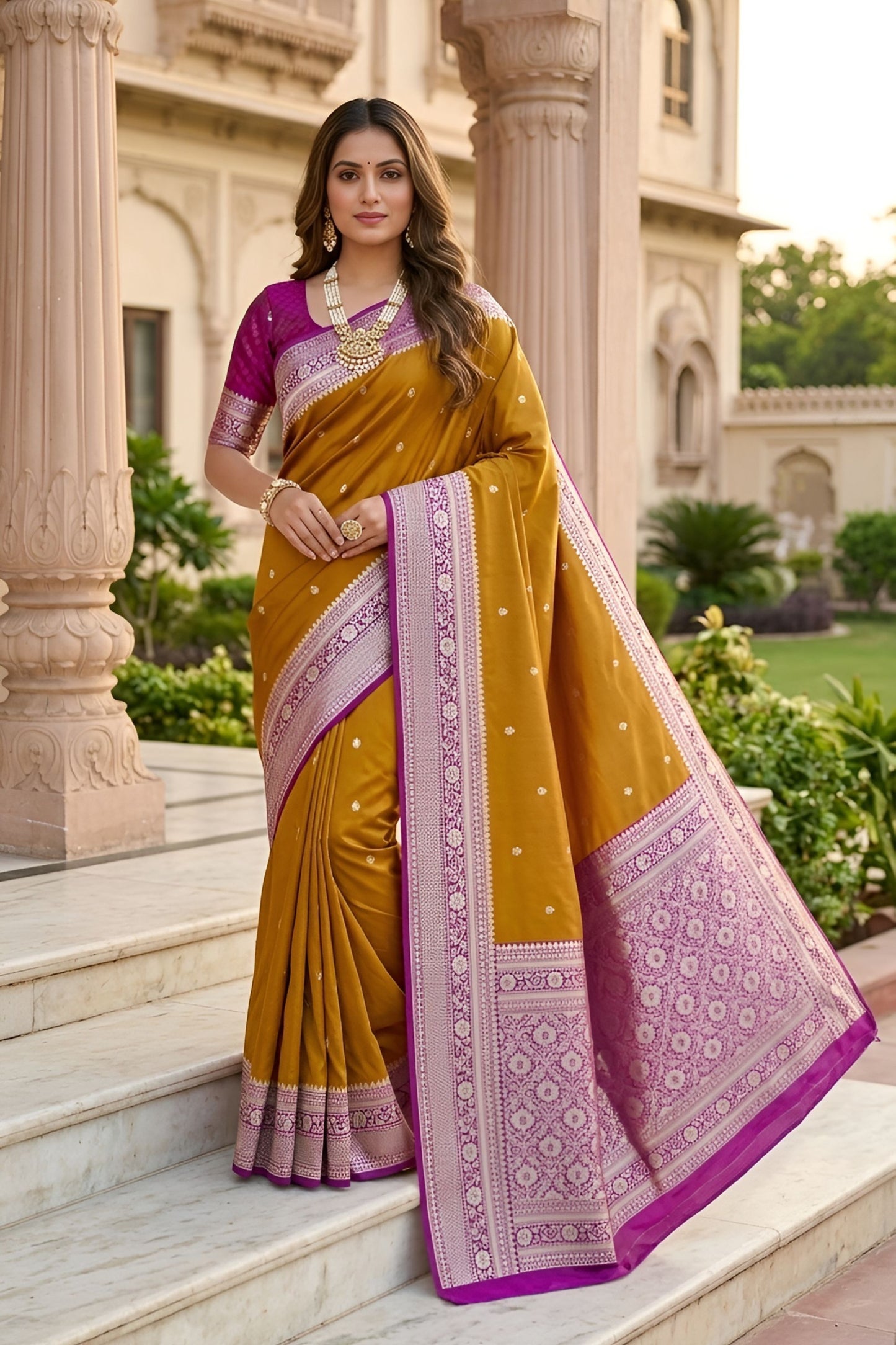Classic Mustard Yellow Banarasi Silk Woven Saree for Women