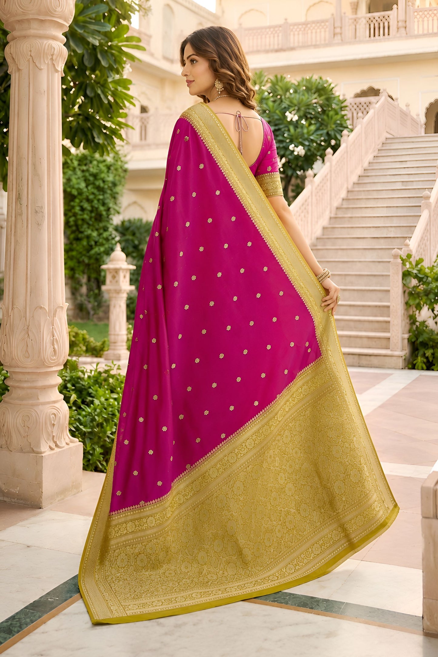 Luxury Rani Pink Banarasi Silk Woven Saree for Women