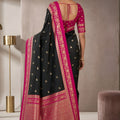 Premium Black Banarasi Silk Woven Saree Meenakari Motif Women