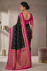 Premium Black Banarasi Silk Woven Saree Meenakari Motif Women